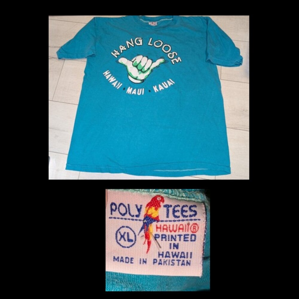 Vintage 80s HANG LOOSE "HAWAII, MAUI, KAUAI" Surfer T Shirt Size XL